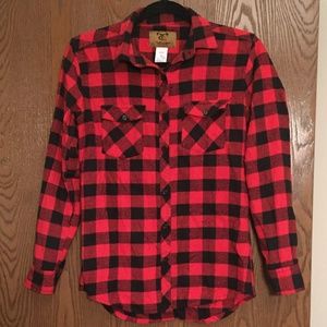 Red and Black Plaid Long Sleeve Button Up Shirt